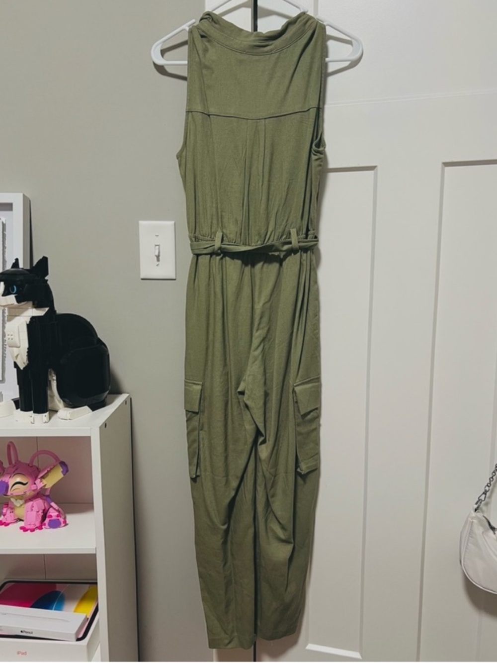 Monteau Olive Green Sleeveless Utility Maxi Romper with Tie Waist - Picture 5 of 5